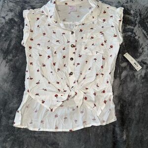 No Boundaries White Blouse with little mushrooms